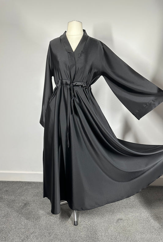 Black Wide Sleeve Satin Abaya