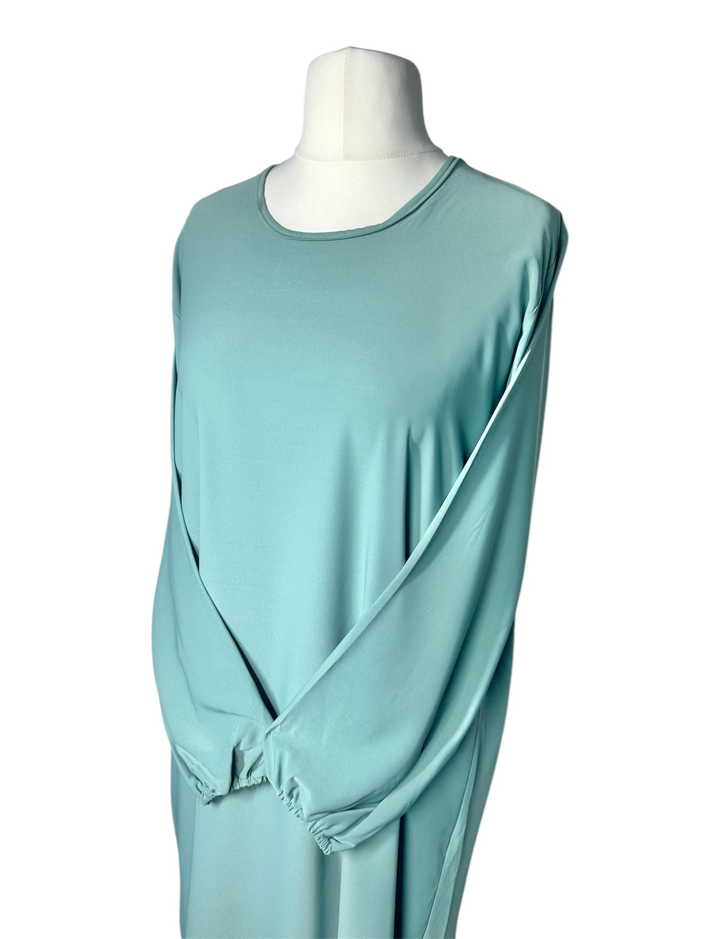 Aqua Plain abaya with elasticated cuff sleeves