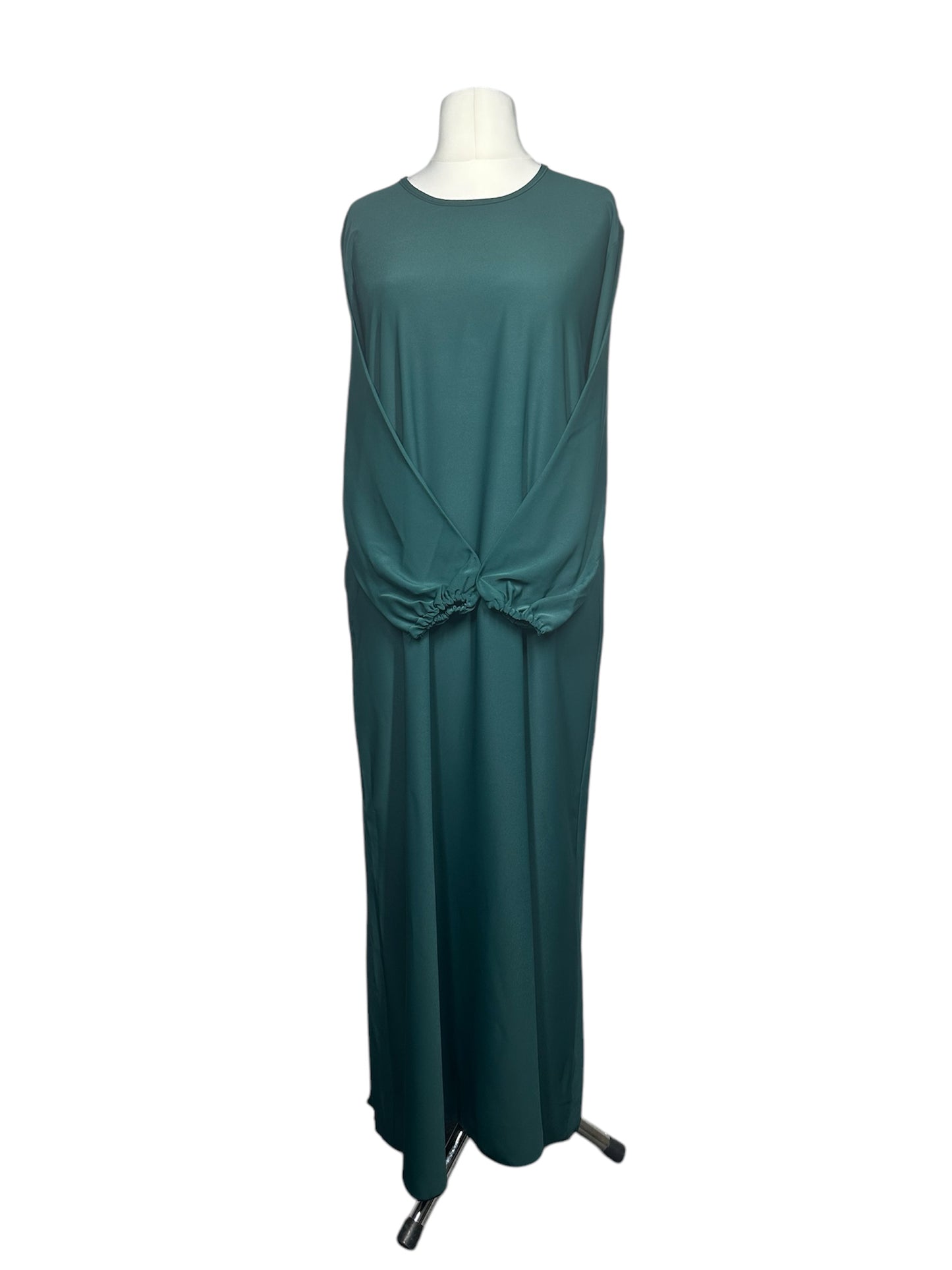 Bottle Green Plain abaya with elasticated cuff sleeves and Belt