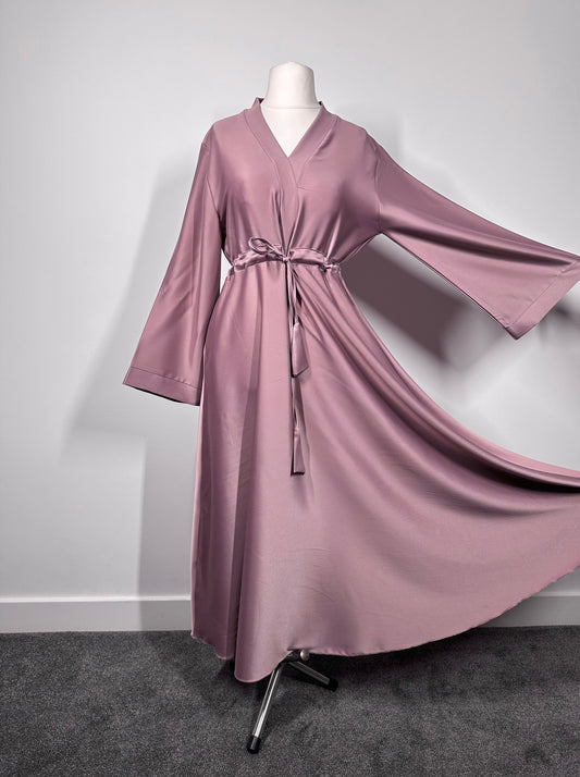 Dusty Pink Wide Sleeve Satin Abaya