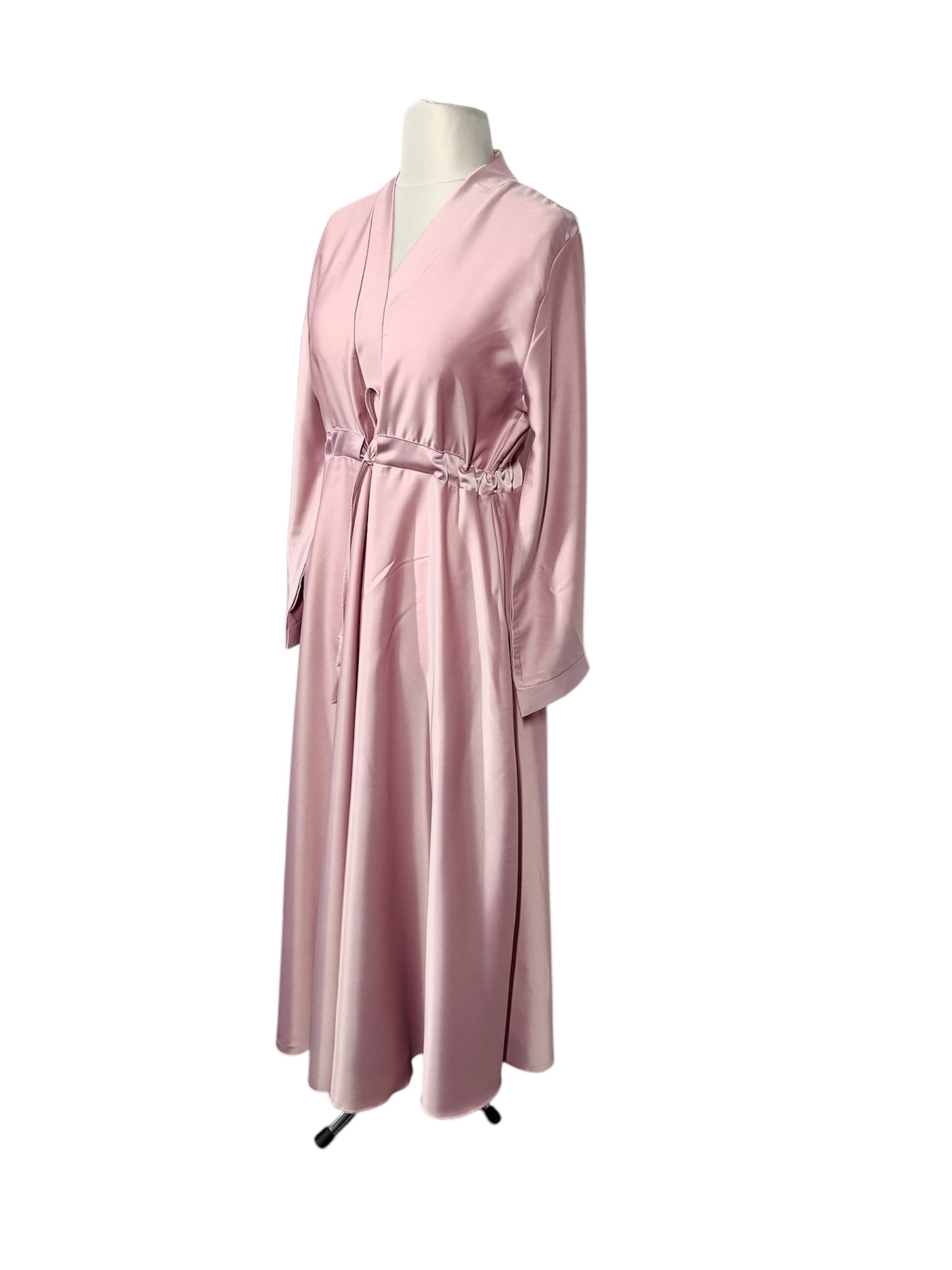 Baby Pink Wide Sleeved Satin Abaya