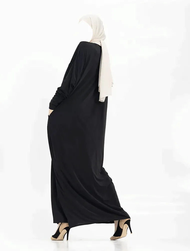 Black Batwing Jersey Abaya Islamic Dress for Women