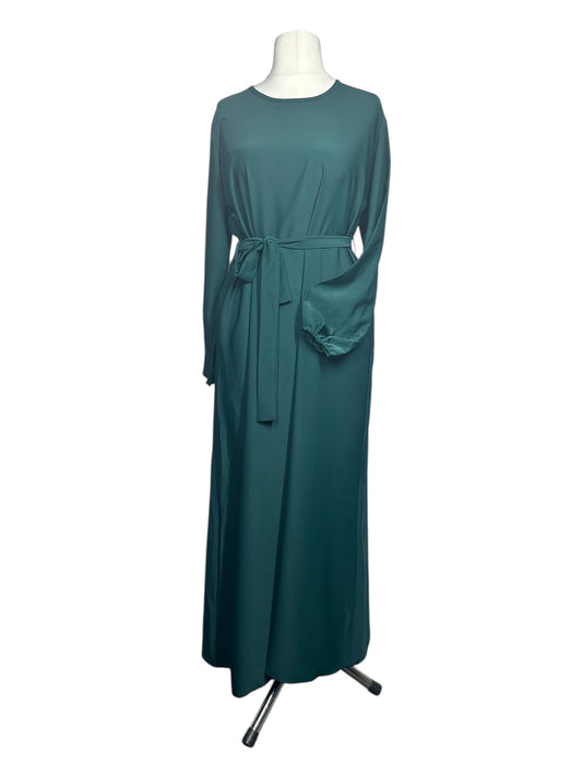Bottle Green Plain abaya with elasticated cuff sleeves and Belt