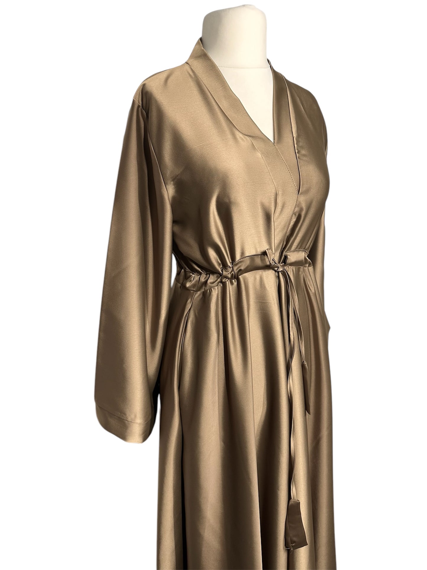 Sand Wide Sleeve Satin Abaya