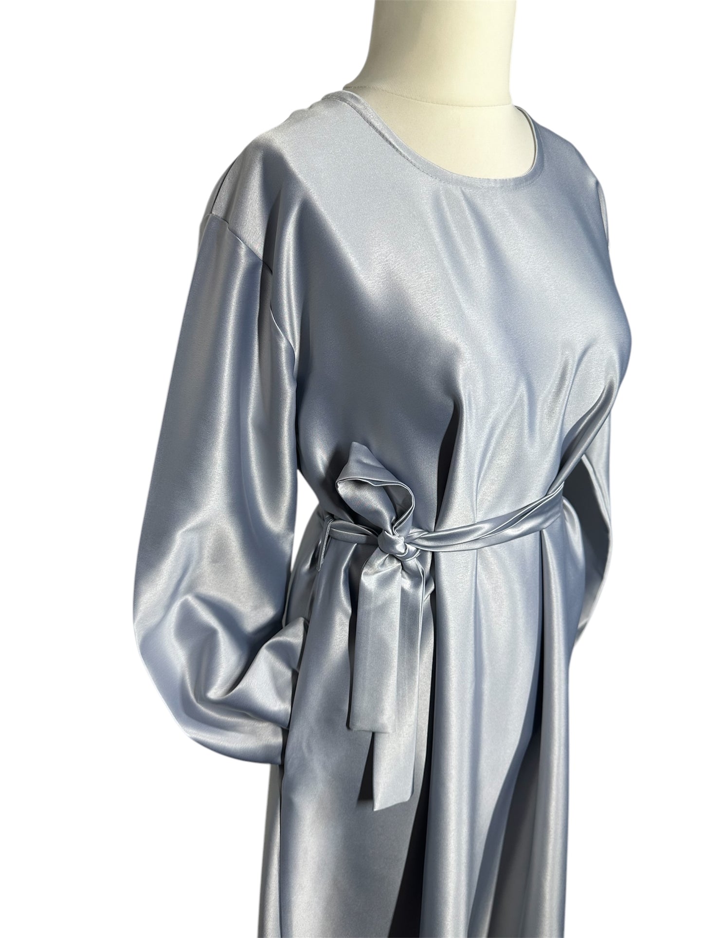 Silver Satin Abaya