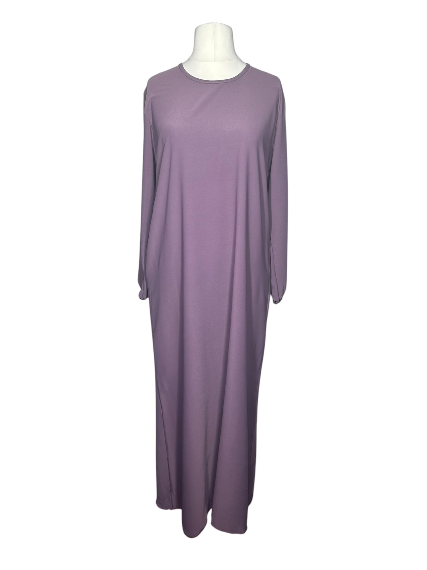 Purple Plain abaya with elasticated cuff sleeves and Belt