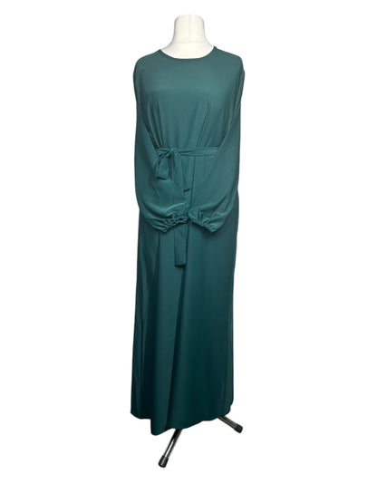 Bottle Green Plain abaya with elasticated cuff sleeves and Belt