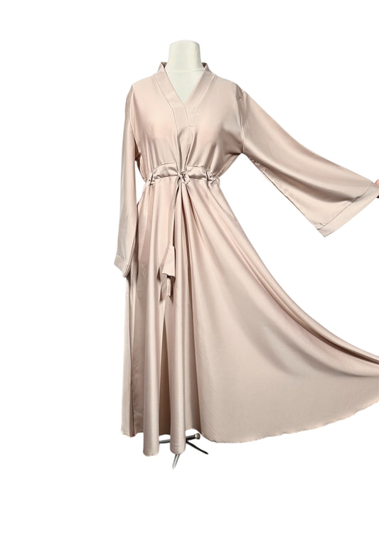 Ivory Wide Sleeved Satin Abaya