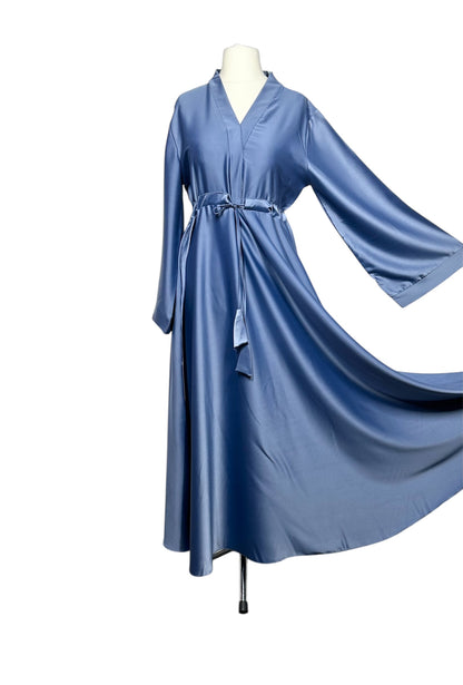 Baby Blue Wide Sleeve Satin Abaya