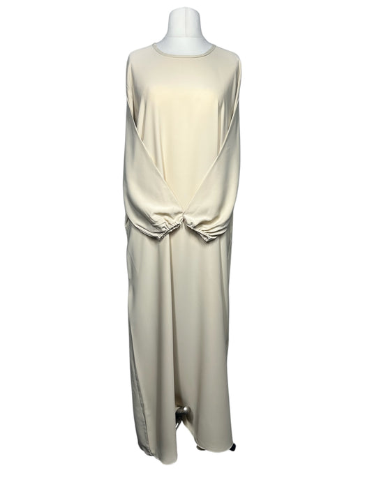 Cream Plain abaya with elasticated cuff sleeves
