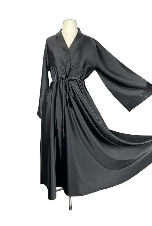 Black Wide Sleeve Satin Abaya