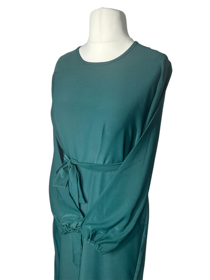 Bottle Green Plain abaya with elasticated cuff sleeves and Belt