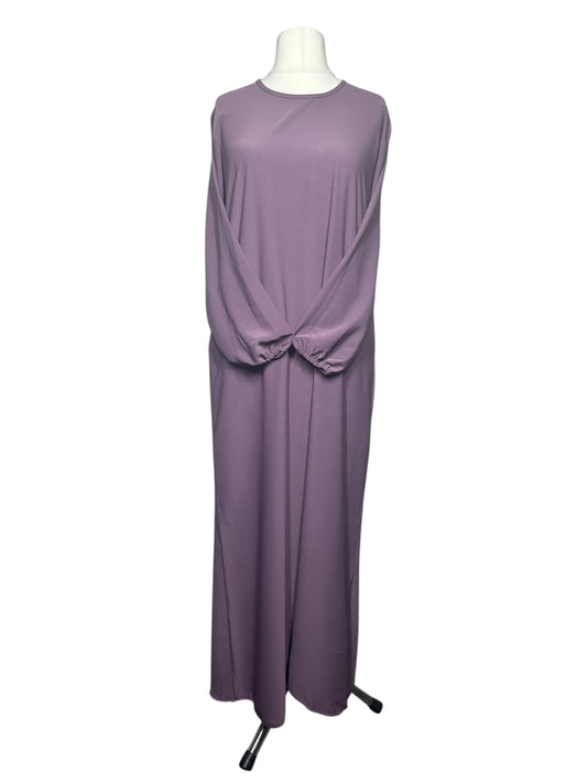 Purple Plain abaya with elasticated cuff sleeves