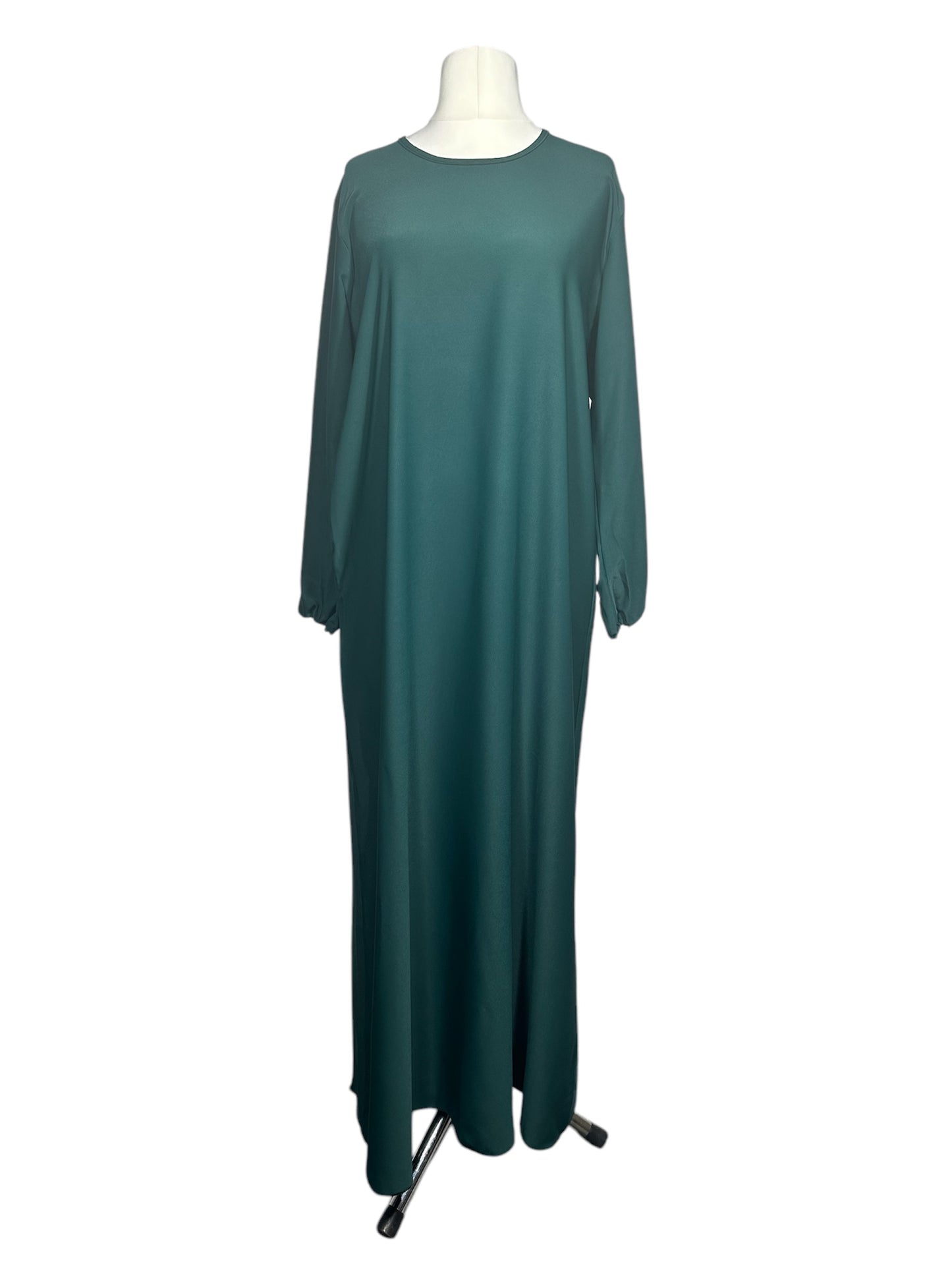 Bottle Green Plain abaya with elasticated cuff sleeves and Belt