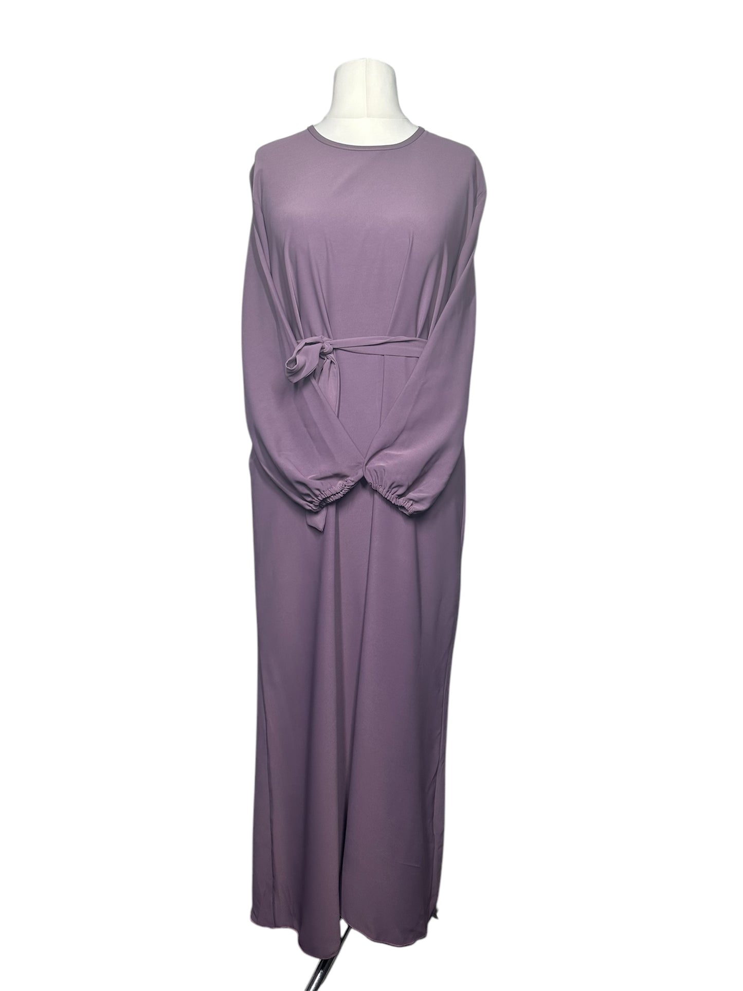 Purple Plain abaya with elasticated cuff sleeves and Belt