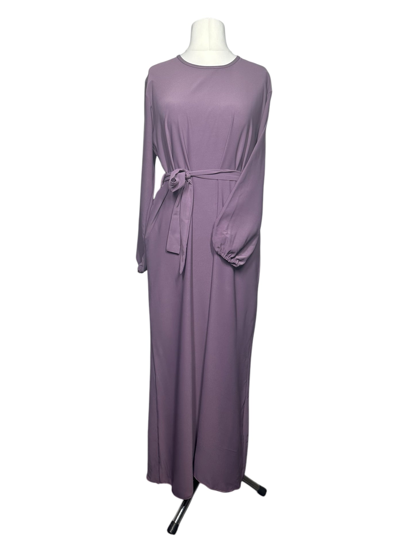 Purple Plain abaya with elasticated cuff sleeves and Belt