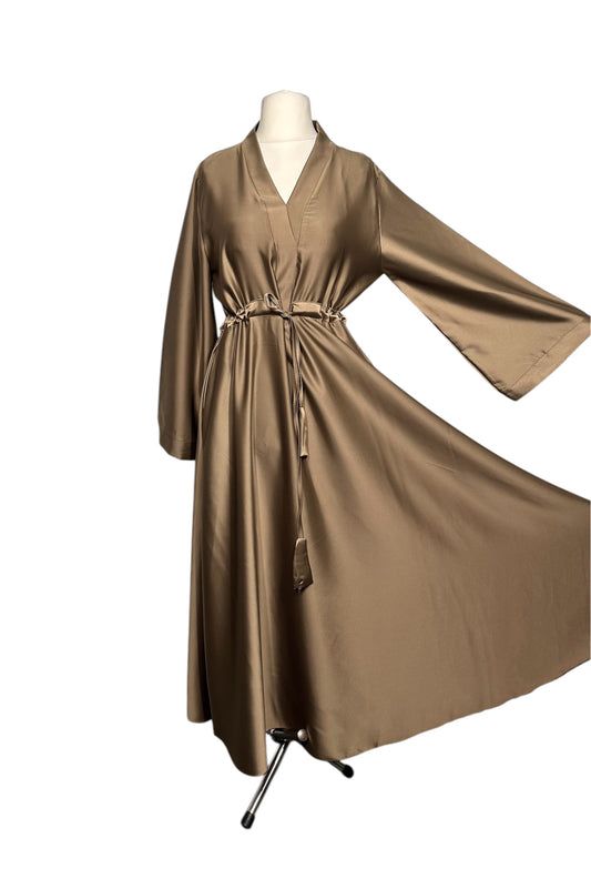 Sand Wide Sleeve Satin Abaya