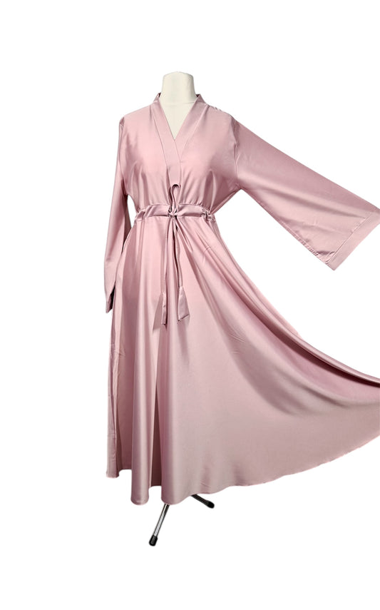 Baby Pink Wide Sleeved Satin Abaya