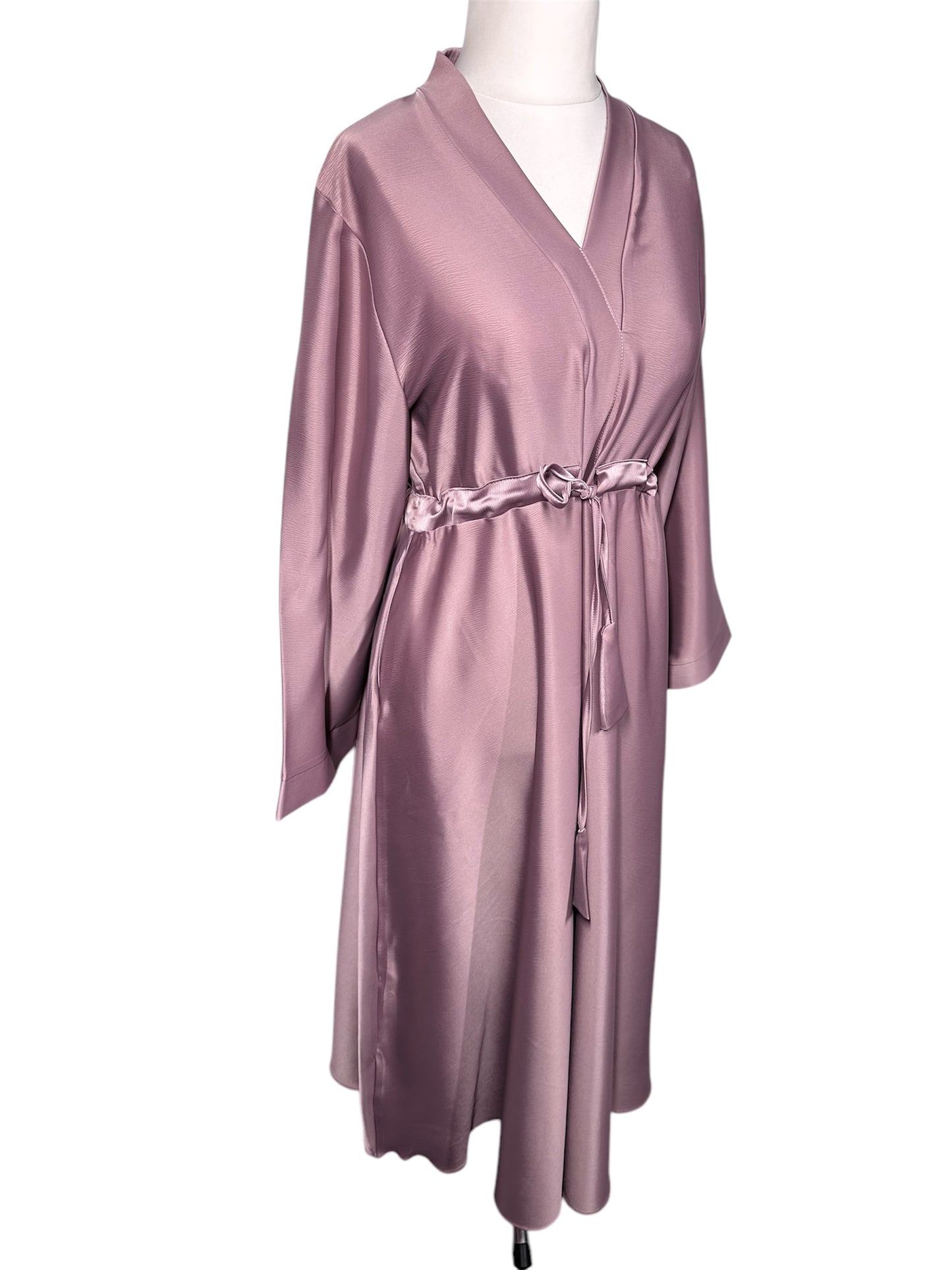 Dusty Pink Wide Sleeve Satin Abaya