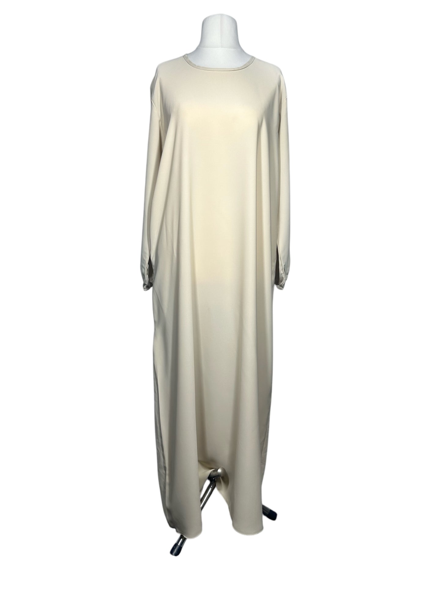 Cream Plain abaya with elasticated cuff sleeves