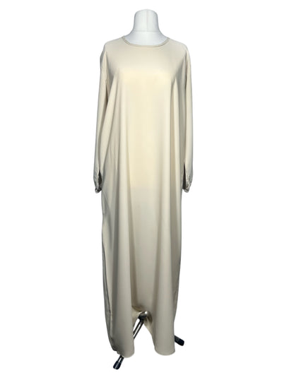 Cream Plain abaya with elasticated cuff sleeves