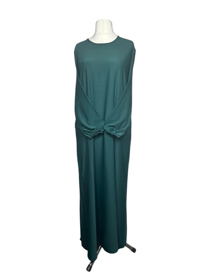 Bottle Green Plain abaya with elasticated cuff sleeves and Belt