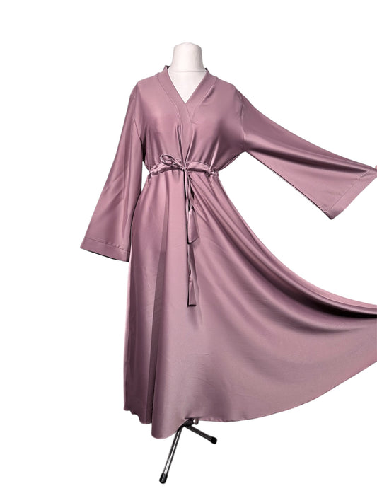 Dusty Pink Wide Sleeve Satin Abaya