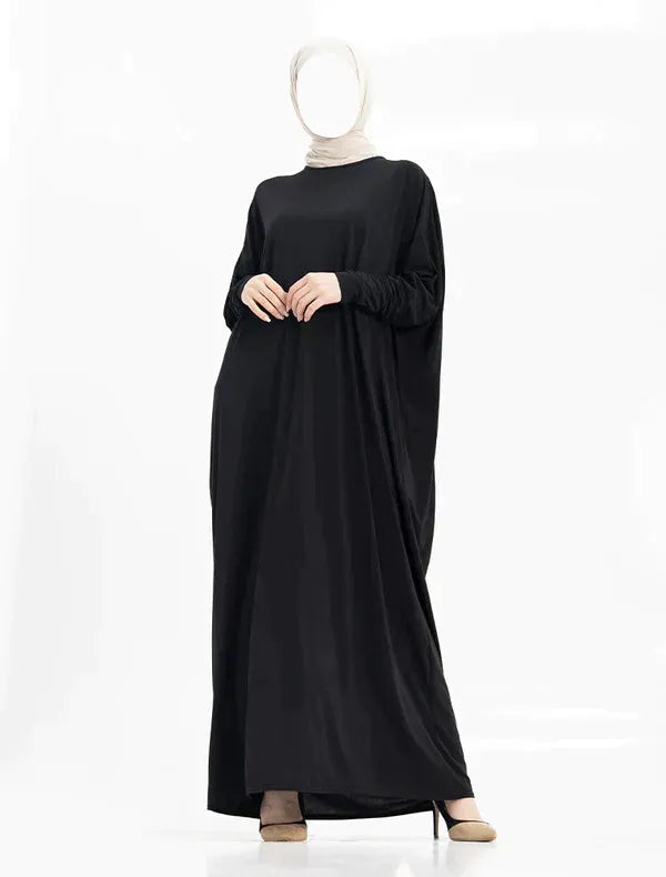 Black Batwing Jersey Abaya Islamic Dress for Women