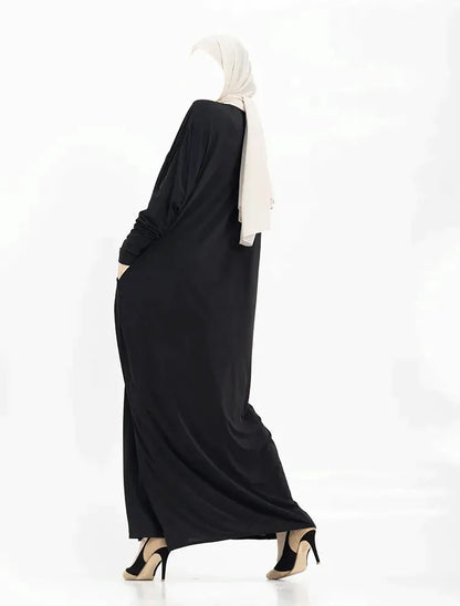 Black Batwing Jersey Abaya Islamic Dress for Women